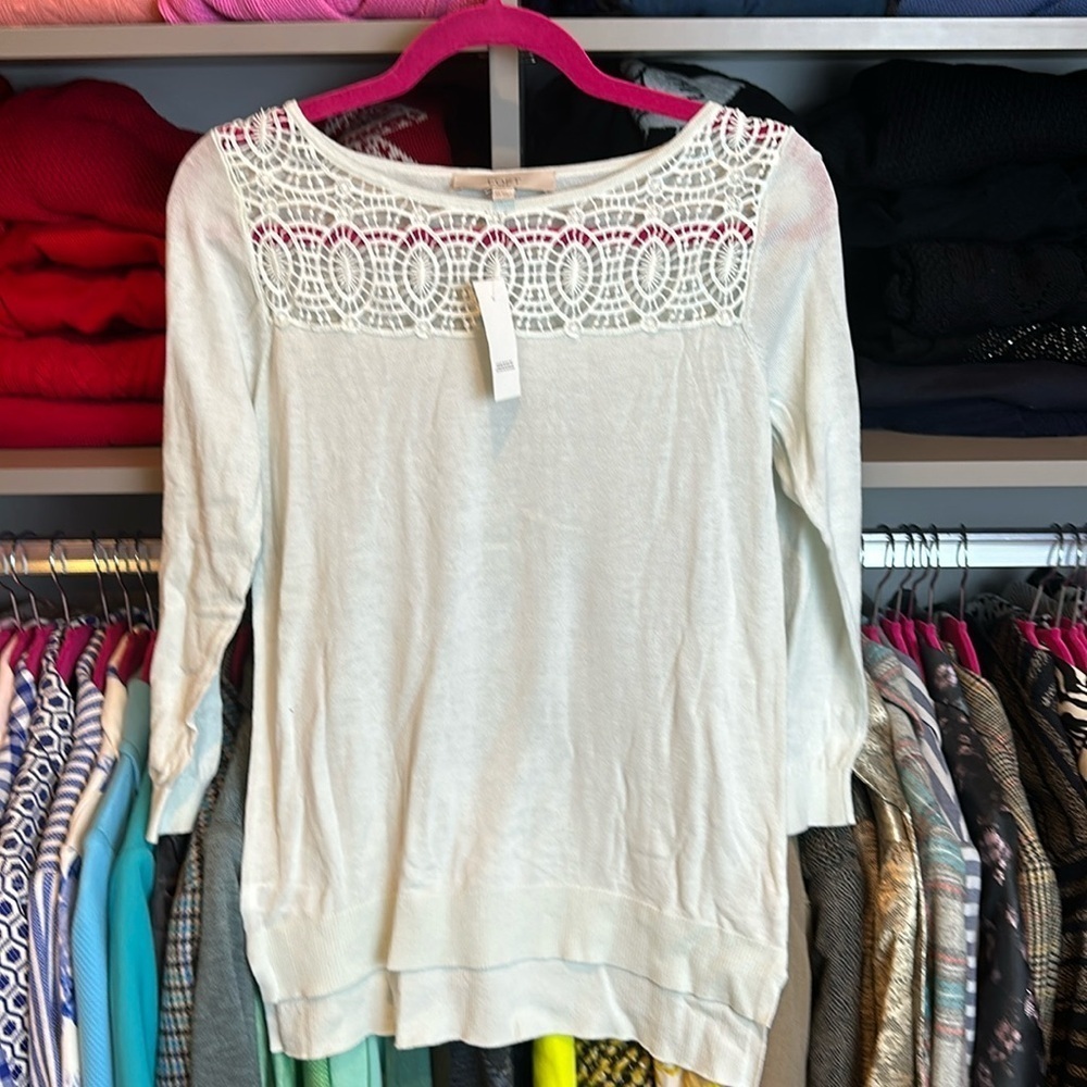 Loft light sage 3/4 quarter length sweater. Size XS. NWT